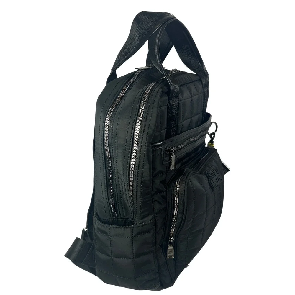 Steve‎ Madden Backpack Womens OS Black New Quilted Nylon Multi-Pocket Charm Bag